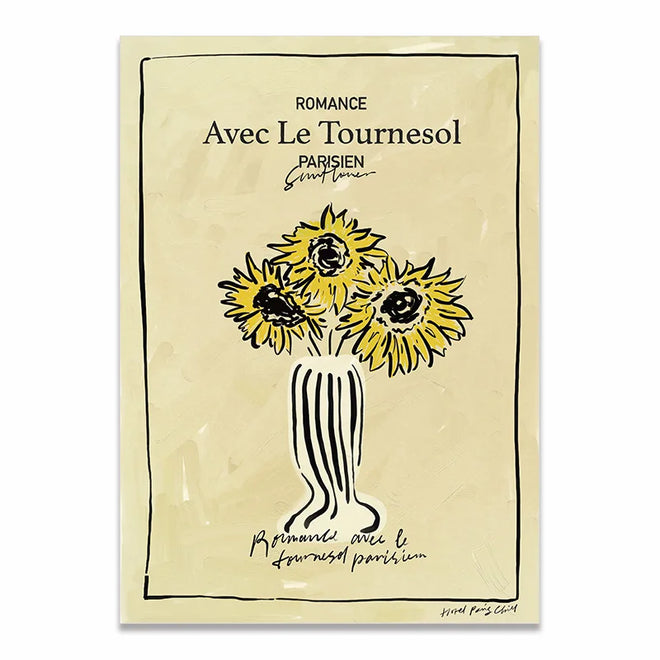 Sunflower Vase & French Calligraphy Vintage Style Canvas Prints - The Finishing Touch Decor, LLC