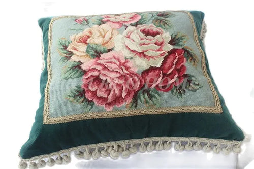 FREE SHIPPING 15K 20"x24" Needlepoint pillow, handknotted cushion with floral designs no insertion