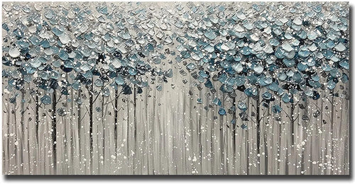 Shades of Blue Forest Texture Oil Painting Print Landscape Wall Art - The Finishing Touch Decor, LLC