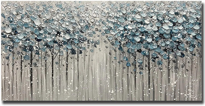 Canvas painting oil painting on canvas Blue forest heavy texture painting wall Art wall decoration frameless canvas wall art