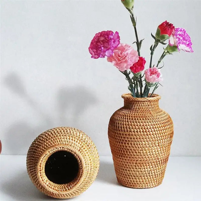 Light Coastal Vase Natural Rattan Flower Planter - The Finishing Touch Decor, LLC