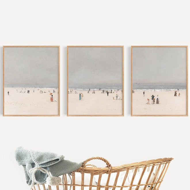 Vintage Beachgoers Coastal Seascape Canvas Painting Print - The Finishing Touch Decor, LLC