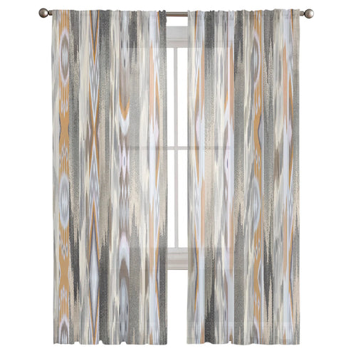 Grey and Terracotta Abstract Pattern Chiffon Curtains - The Finishing Touch Decor, LLC