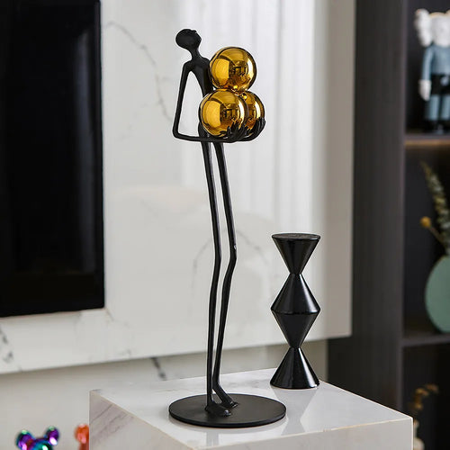 Thin Metal Bookshelf Figurine "Juggling" Gold Balls Statue - 15" - The Finishing Touch Decor, LLC