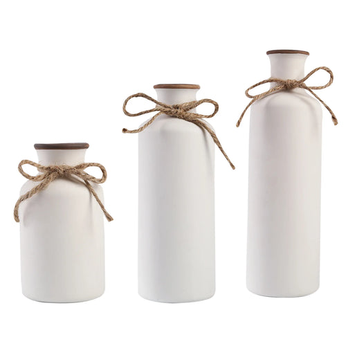 Simple Rustic Ceramic Set of 3 Bottle Vases - The Finishing Touch Decor, LLC