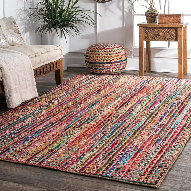 Colorful Natural Jute Cotton Braided Boho Area Rug - The Finishing Touch Decor, LLC