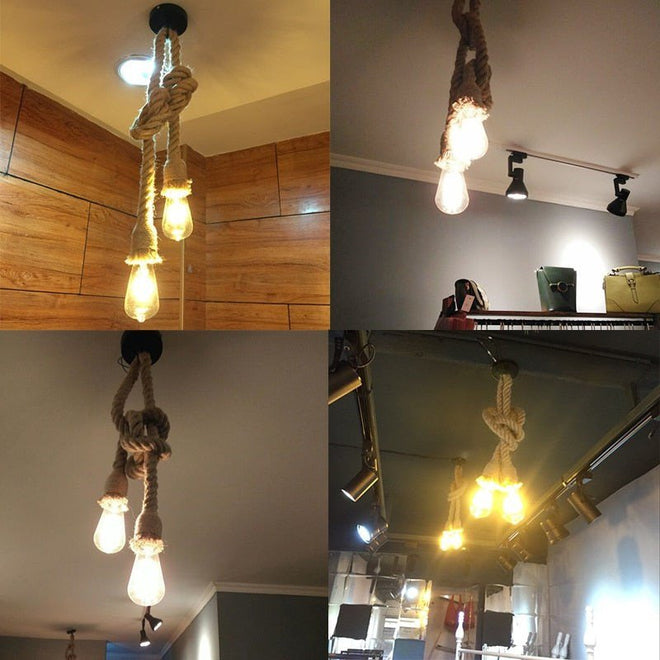 Rustic Industrial Hemp Rope Hanging Pendant Farmhouse Overhead Lighting - The Finishing Touch Decor, LLC