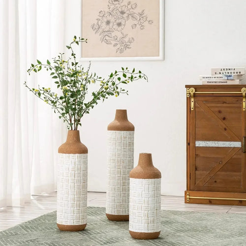 Tall Farmhouse Terracotta Two-Toned Metal Floor Vase Set of 3 - The Finishing Touch Decor, LLC