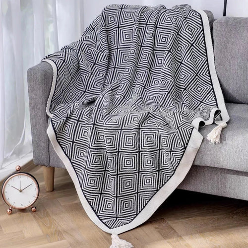 Tasseled Nordic Style Geometric Print Sofa Throw Blanket - The Finishing Touch Decor, LLC