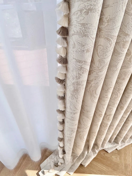 Beige Classical French Jacquard Blackout Window Curtains - The Finishing Touch Decor, LLC