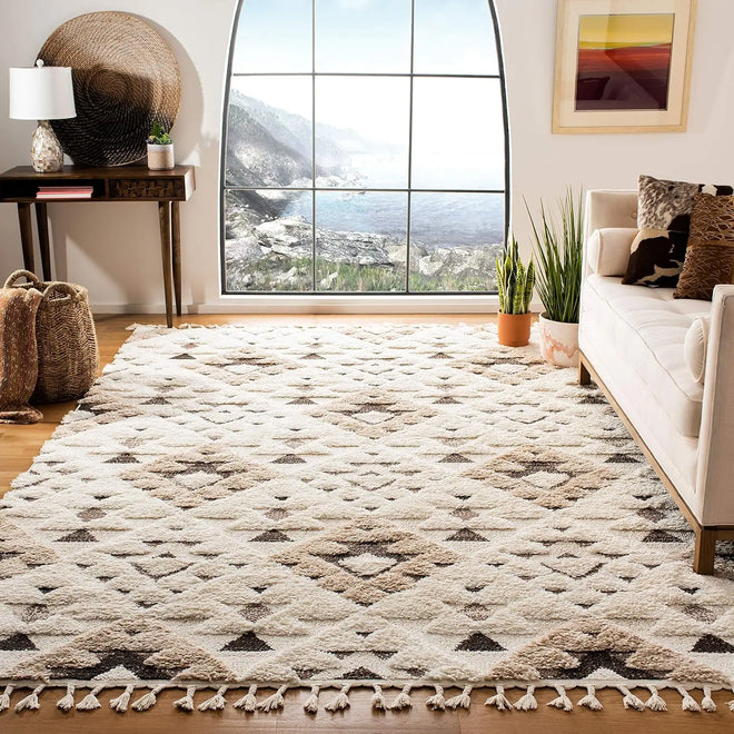 Moroccan Tassel Shag Ivory & Brown Thick Area Rug - The Finishing Touch Decor, LLC