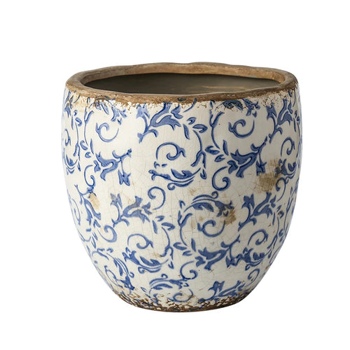 Chinese Antique Blue & White Pastoral Design Pottery Planter - The Finishing Touch Decor, LLC