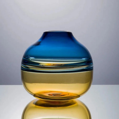 Gradient Blue to Amber Wave Handmade Glass Vase - The Finishing Touch Decor, LLC