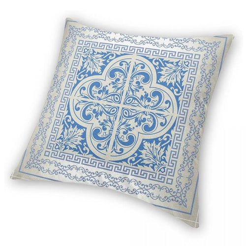 Mediterranean Cream Blue Greek Keys Soft Throw Pillow Covers - The Finishing Touch Decor, LLC