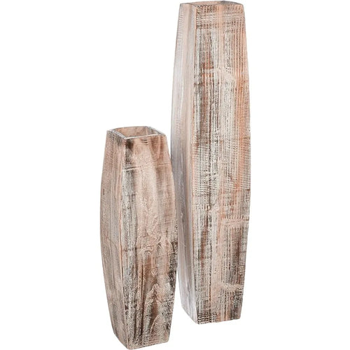 Rustic Set of 2 Whitewashed Tall Wooden Vases - The Finishing Touch Decor, LLC