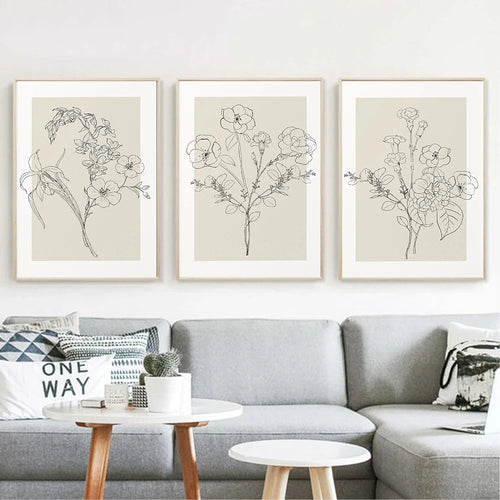 Nordic Flower Sketch Outline Canvas Wall Art Print - The Finishing Touch Decor, LLC