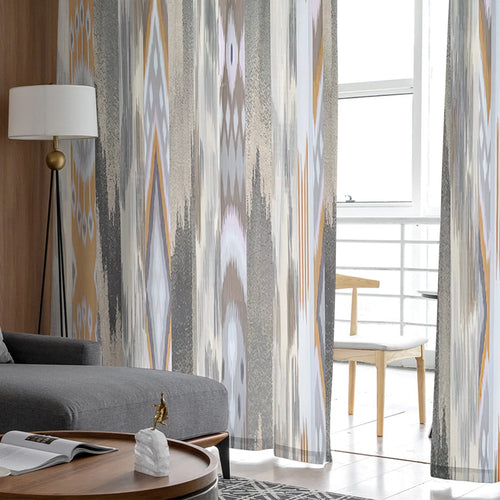 Grey and Terracotta Abstract Pattern Chiffon Curtains - The Finishing Touch Decor, LLC