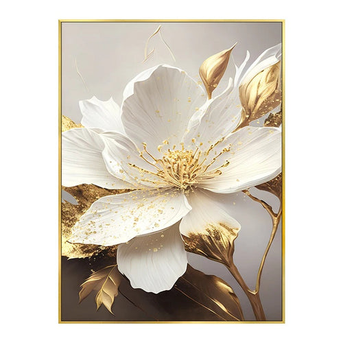 Lifelike Gold Leaf White Blooming Flowers Canvas Art - The Finishing Touch Decor, LLC