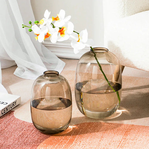 Minimalist Clear, Smoke, Brown Glass Rounded Bulb Vases - The Finishing Touch Decor, LLC