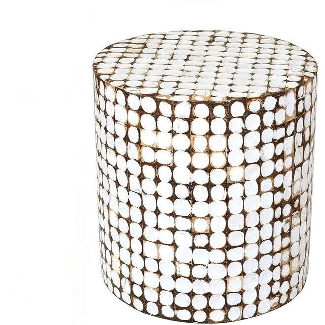 Real Coconut Shell Mosaic Inlaid Round Side Table - 16x16.5" - The Finishing Touch Decor, LLC