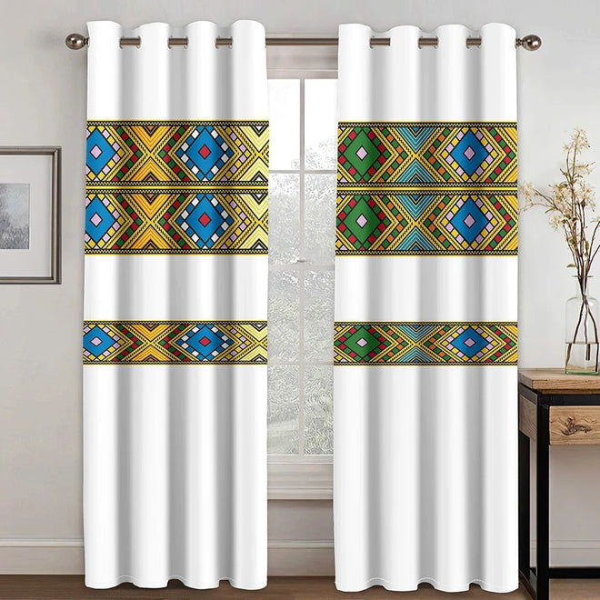 Ethiopian and Eritrean Colorful 2-Panel Traditional Curtains - The Finishing Touch Decor, LLC