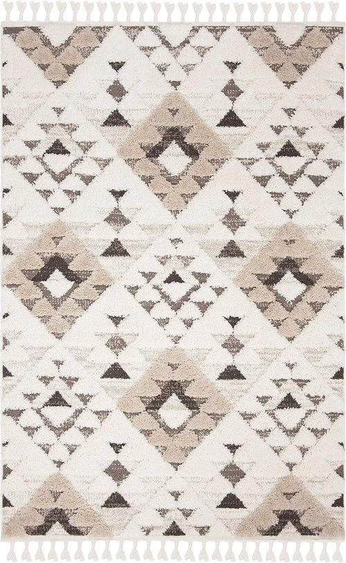 Moroccan Tassel Shag Ivory & Brown Thick Area Rug - The Finishing Touch Decor, LLC