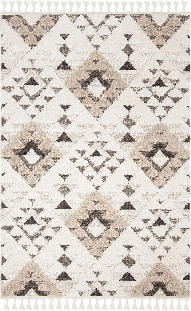 Moroccan Tassel Shag Ivory & Brown Thick Area Rug - The Finishing Touch Decor, LLC