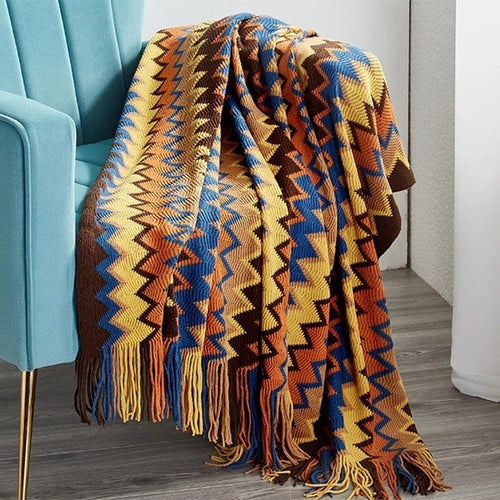 Lightweight Aztec Ethnic Pattern Geometric Plaid Tapestry Throw Boho Blanket - The Finishing Touch Decor, LLC