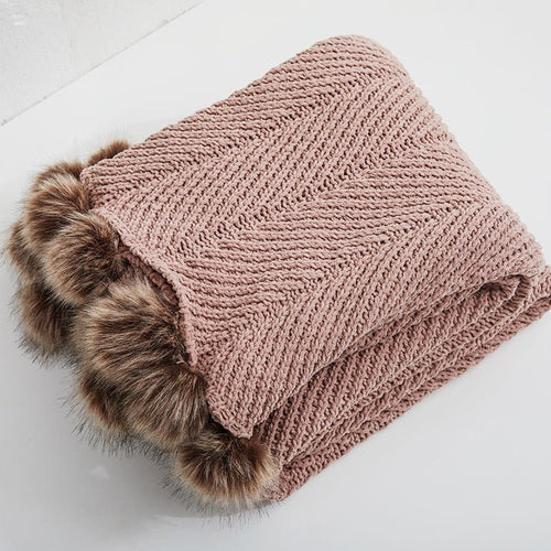 Chunky Knit Faux Fur Pompom Chenille Throw Blanket - The Finishing Touch Decor, LLC