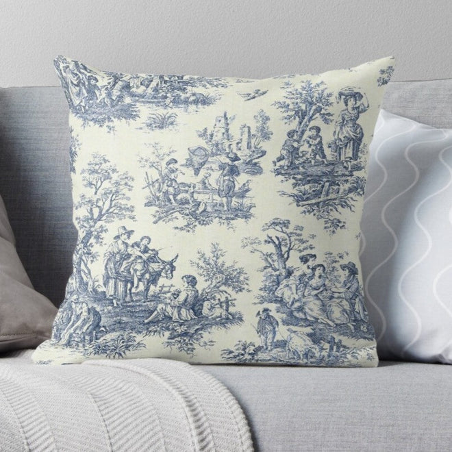 Powder Blue French Toile Designs Throw Pillow Cushion Covers - The Finishing Touch Decor, LLC