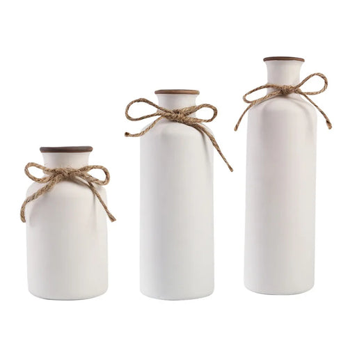 Simple Rustic Ceramic Set of 3 Bottle Vases - The Finishing Touch Decor, LLC