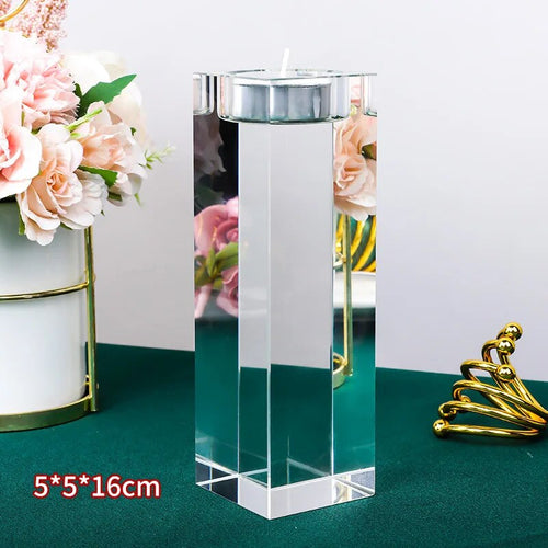 Crystal Clear Solid Glass Romantic Square Cube Candle Holder - 1 or 3pcs - The Finishing Touch Decor, LLC