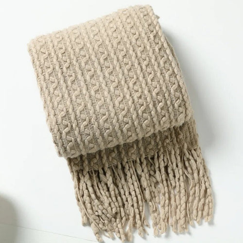 Soft Neutral Color Nordic Knit Plaid Blanket with Tassels - The Finishing Touch Decor, LLC