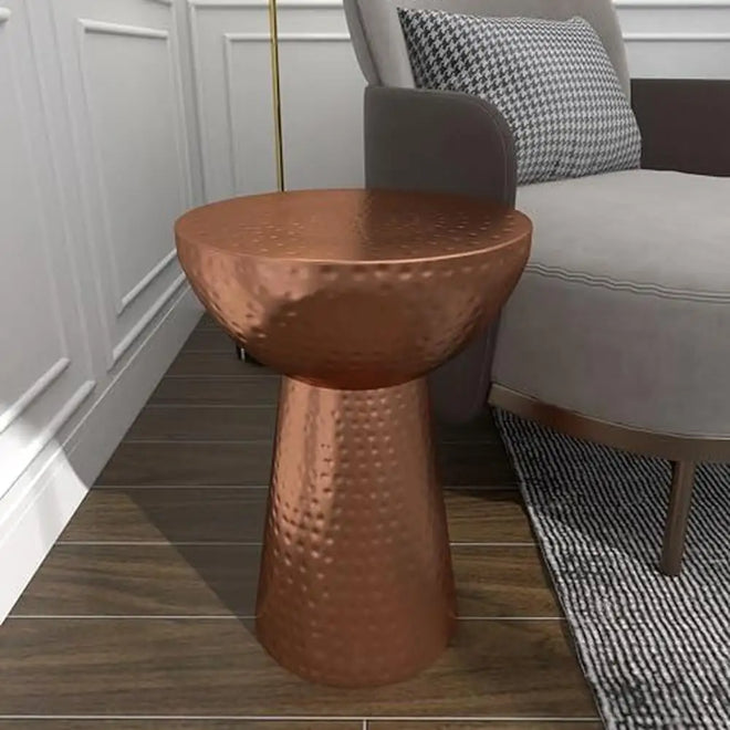 Copper Metal Round Pedestal Accent Side Table - The Finishing Touch Decor, LLC