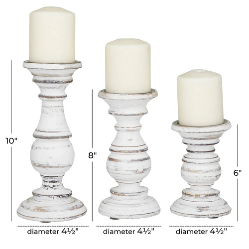 Traditional White Blush Distressed Finish Wood Candle Holder Set of 3 - The Finishing Touch Decor, LLC