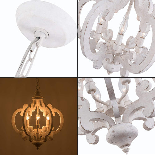 Weathered French Country Vintage White Wood Chandelier - The Finishing Touch Decor, LLC