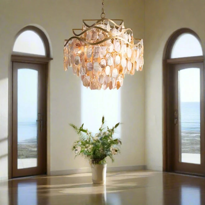 Beachy Conch Shell Coastal Pendant Chandelier Lighting - The Finishing Touch Decor, LLC