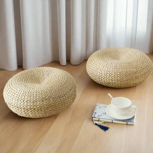 Natural Straw Japanese-style Tatami Pouf Round Meditation Pillow Floor Seat - The Finishing Touch Decor, LLC