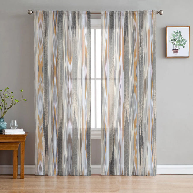 Grey and Terracotta Abstract Pattern Chiffon Curtains - The Finishing Touch Decor, LLC