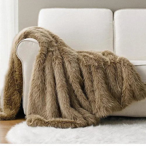 Thick Long Hair Wool Blanket Light Luxury Faux Fur Sofa Blanket Room Decorative Blankets Warm Solid Color Leather Fluffy Textile