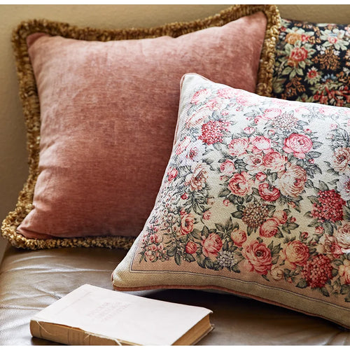 Tea Rose Garden Floral Tapestry Throw Pillow Covers - The Finishing Touch Decor, LLC