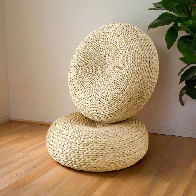 Natural Straw Japanese-style Tatami Pouf Round Meditation Pillow Floor Seat - The Finishing Touch Decor, LLC