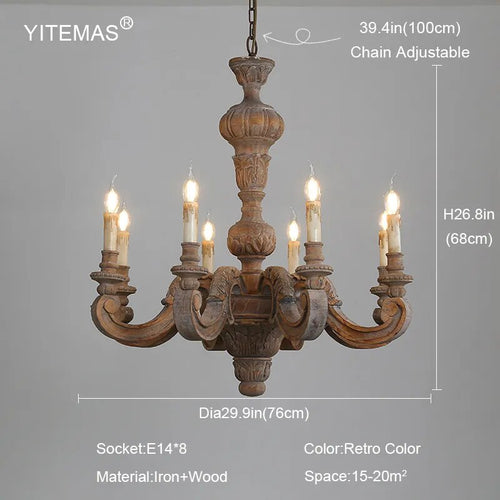 Roman Pillar Light Carved Wooden & Iron Italian Murano Vintage-Style Hanging Chandelier - The Finishing Touch Decor, LLC