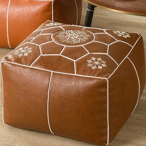 Moroccan Faux Leather Pouf Bohemian Ottoman Cover - The Finishing Touch Decor, LLC