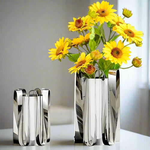 Minimalist Gold or Silver Steel Metal Ribbon Vase - The Finishing Touch Decor, LLC