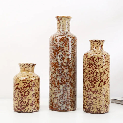 Simple Rustic Ceramic Set of 3 Bottle Vases - The Finishing Touch Decor, LLC