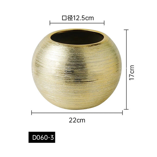 Electroplated gold silver round ceramic vase dry flower arrangement modern minimalist household soft decoration