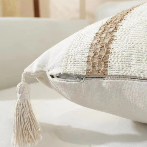 Diamond Stripe Beige Linen Farmhouse Throw Pillow Cover - The Finishing Touch Decor, LLC