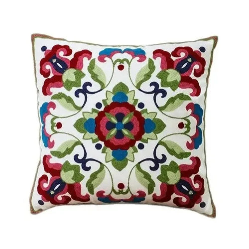 Home Decor Embroidered Cushion Cover Ethnic Floral Canvas Cotton Rectangle Embroidery Pillow Cover Lumbar Pillow Case 30x50cm