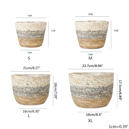 Coastal Sand and Stone Color Handwoven Straw Planters - The Finishing Touch Decor, LLC